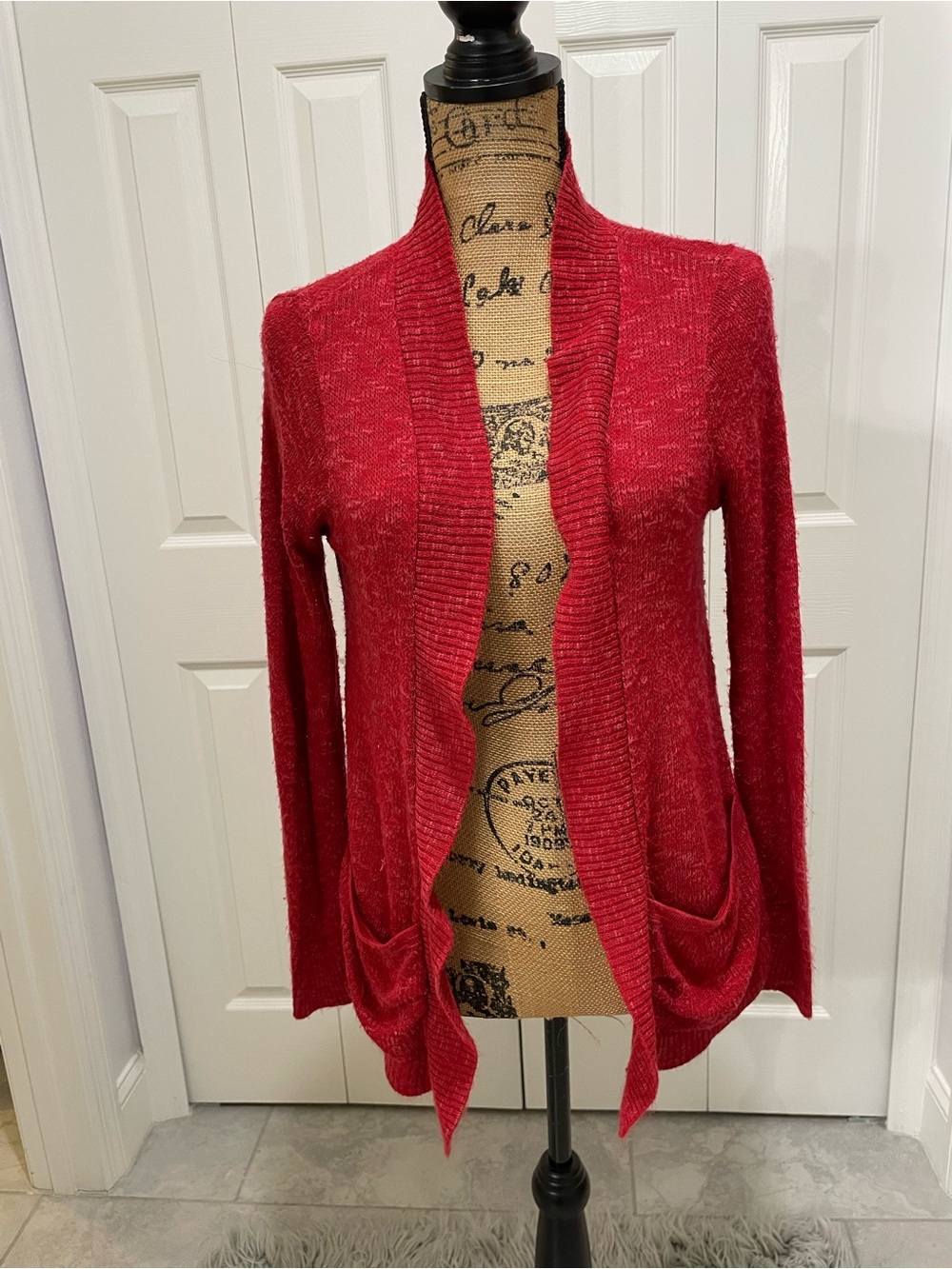 Lot of 2 Women's Open Front Red and Red Stripe Cardigan Sweaters